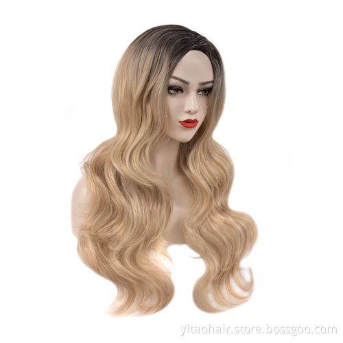 Synthetic Lace Front Hair Wig Blonde Long Straight Razer French Style Technique Wave Color Small Weight Material Silky Brown